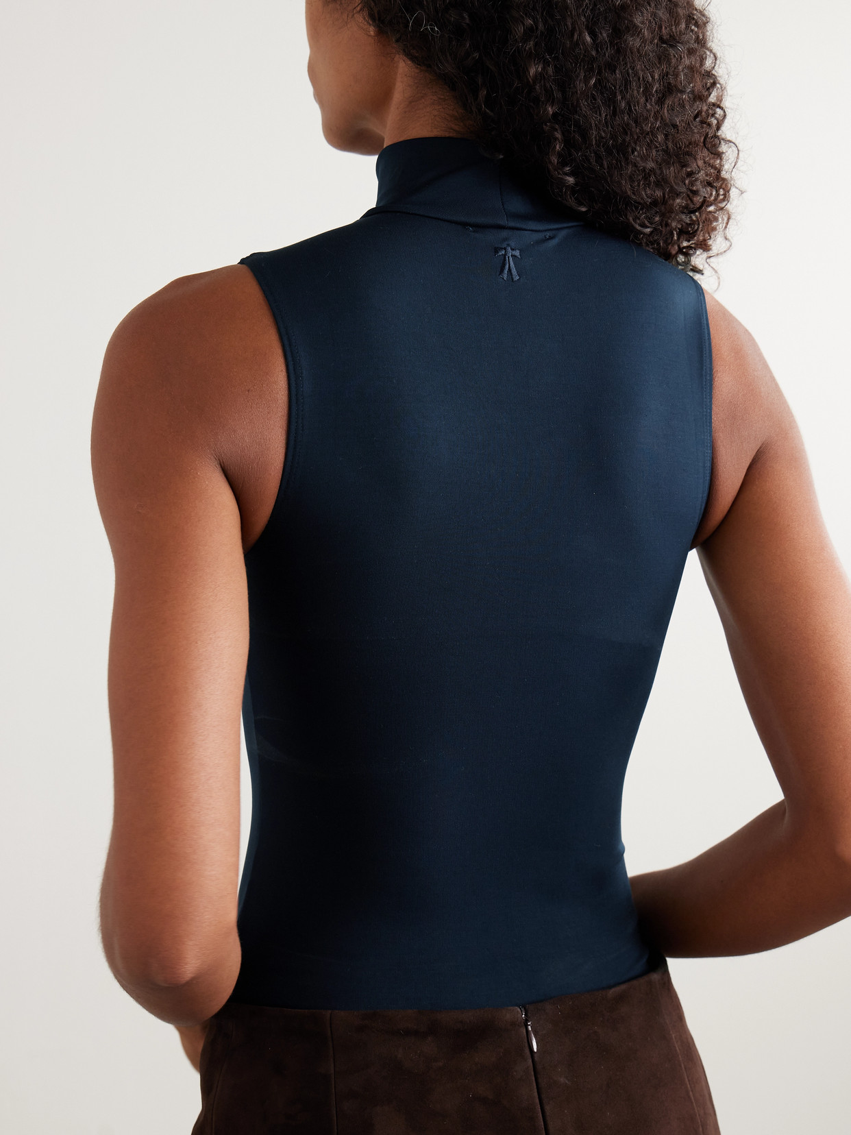 The Park Joyce Stretch-tencel™ Lyocell-jersey Turtleneck Thong Bodysuit In Blue