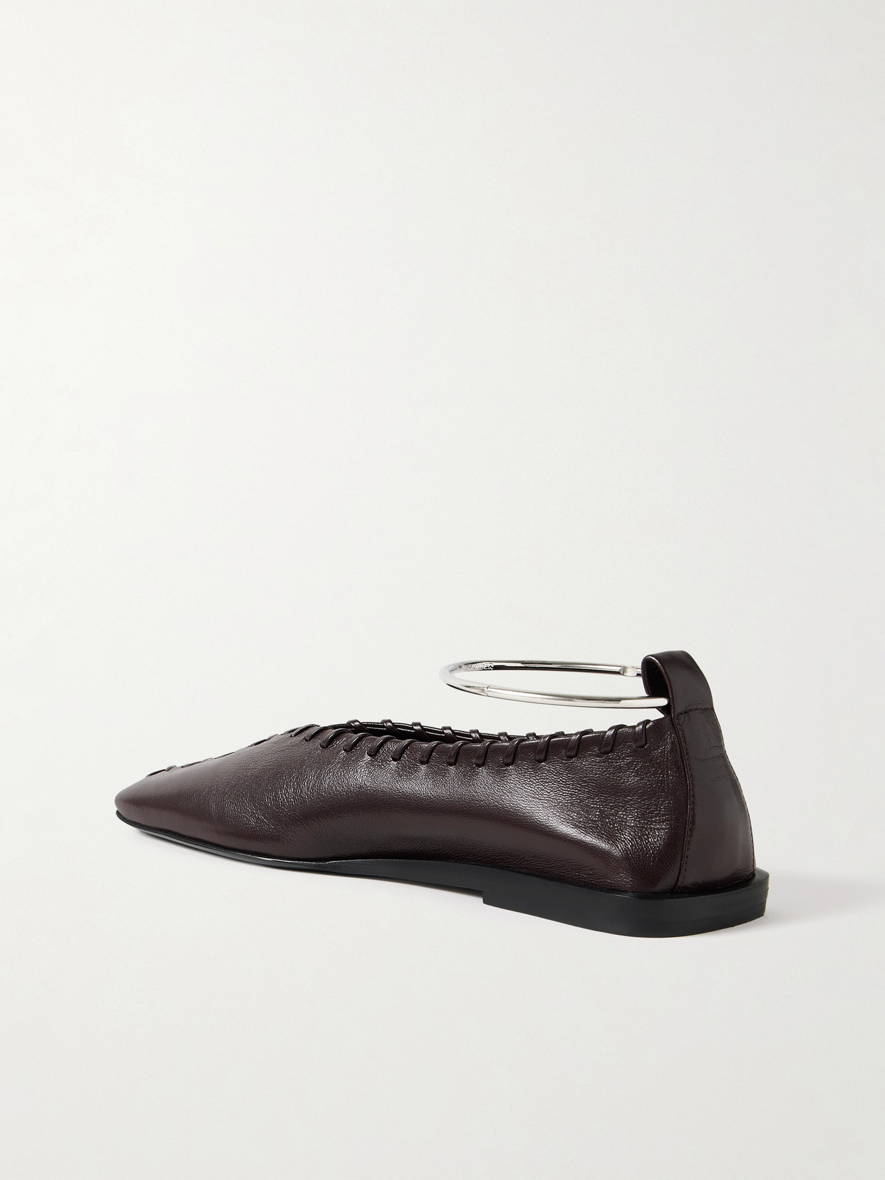 Jil Sander Mahogany Leather Ring Ballerina With Stitched Detail