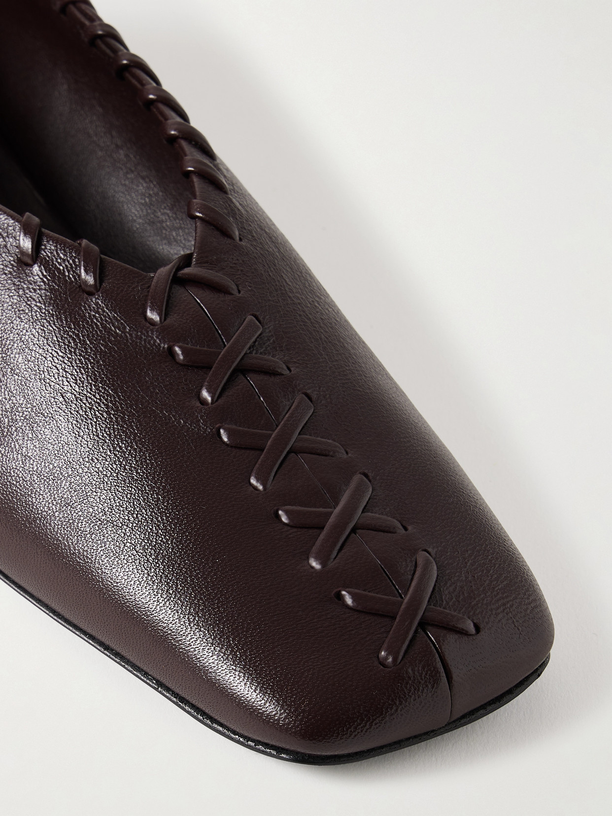 Jil Sander Mahogany Leather Ring Ballerina With Stitched Detail