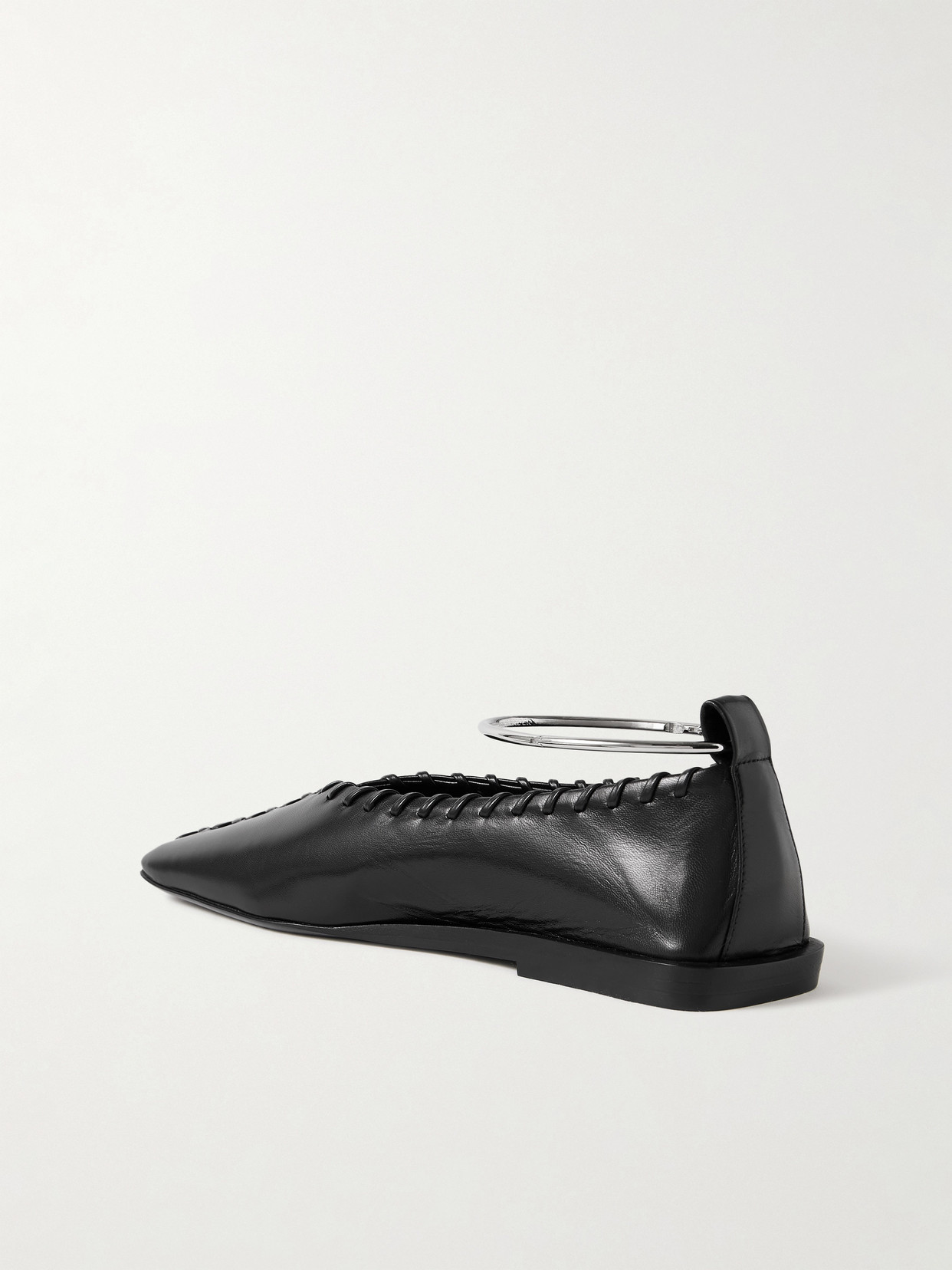 Jil Sander Ring Whipstitch-trimmed Leather Ballet Flats In Black