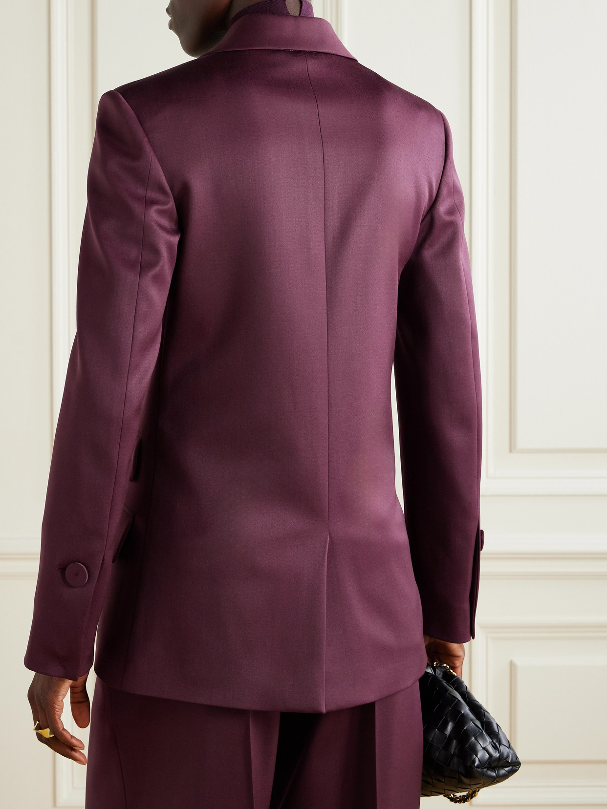 Another Tomorrow Double-breasted Wool-blend Blazer In Burgundy