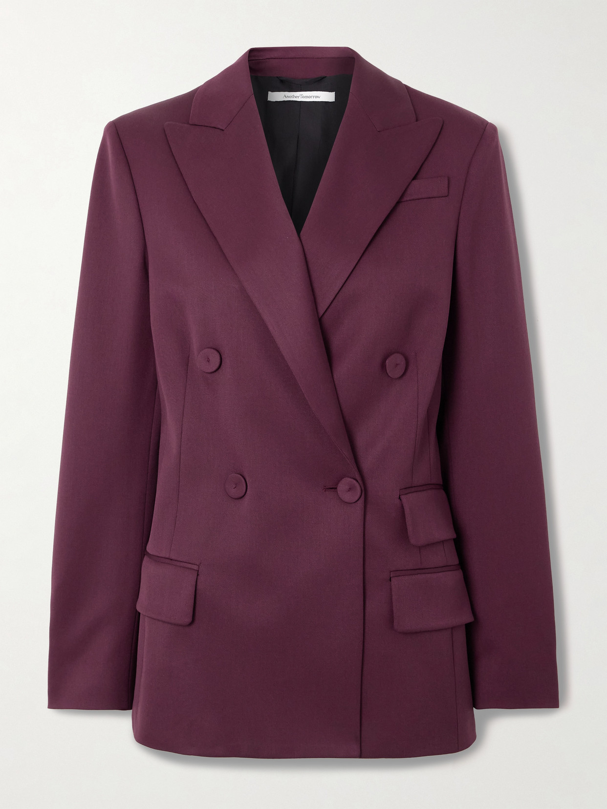 Another Tomorrow Double-breasted Wool-blend Blazer In Burgundy