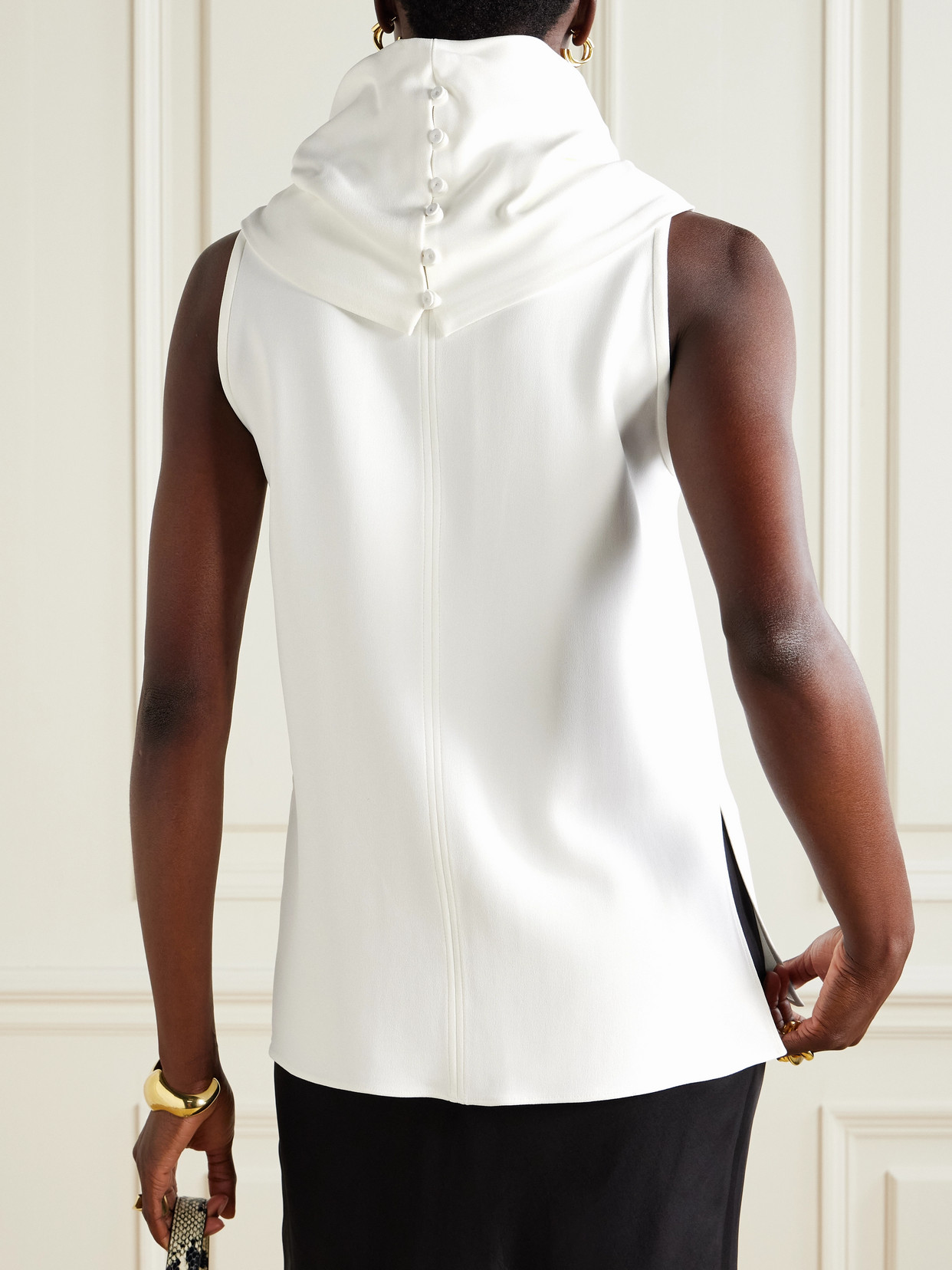 Another Tomorrow Draped Crepe Blouse In White
