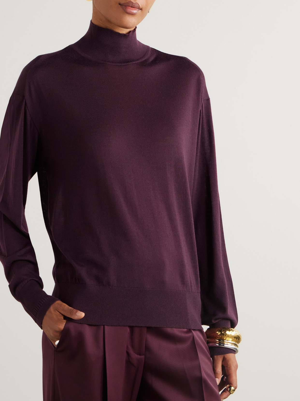 Another Tomorrow Wool Turtleneck Sweater In Burgundy