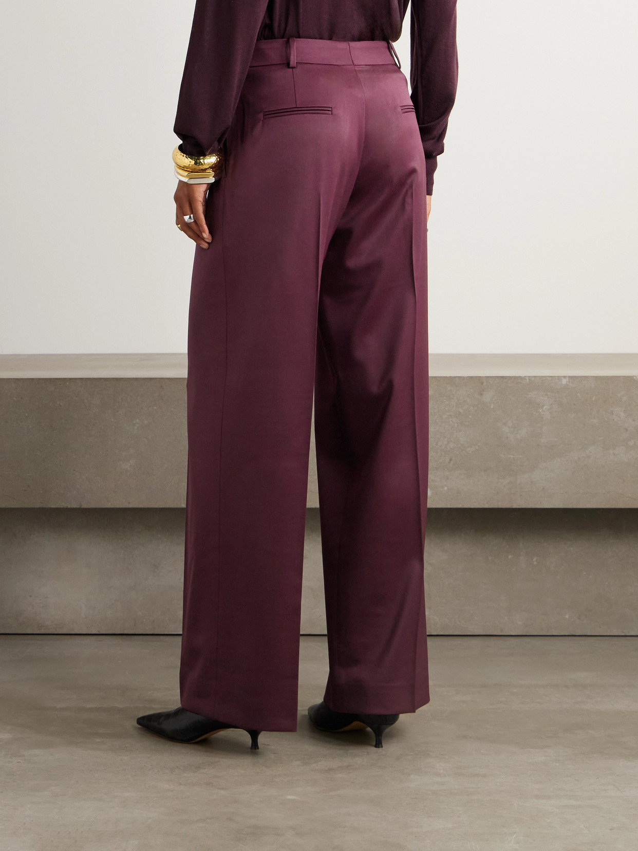 Another Tomorrow Exclusive Oversized Wool Wide-leg Pants In Burgundy