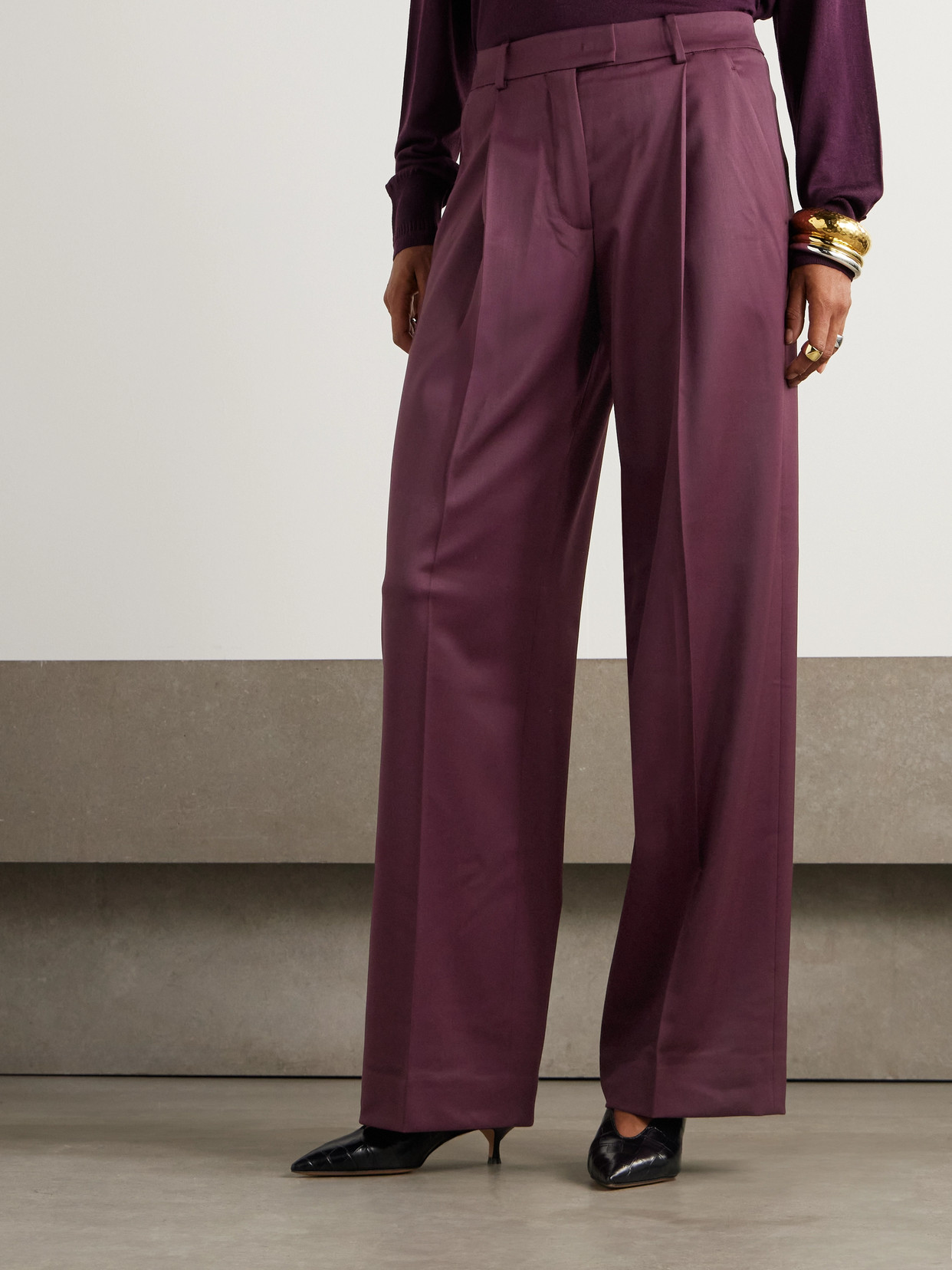 Another Tomorrow Exclusive Oversized Wool Wide-leg Pants In Burgundy