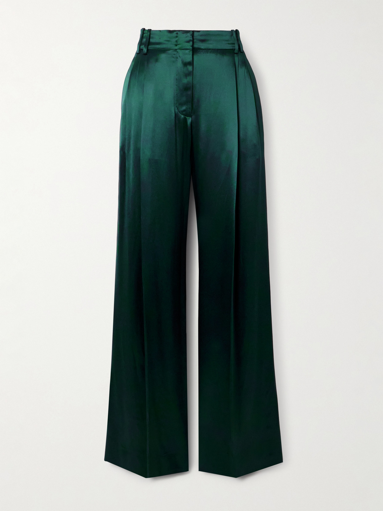 Another Tomorrow Pleated Satin Wide-leg Pants In Green