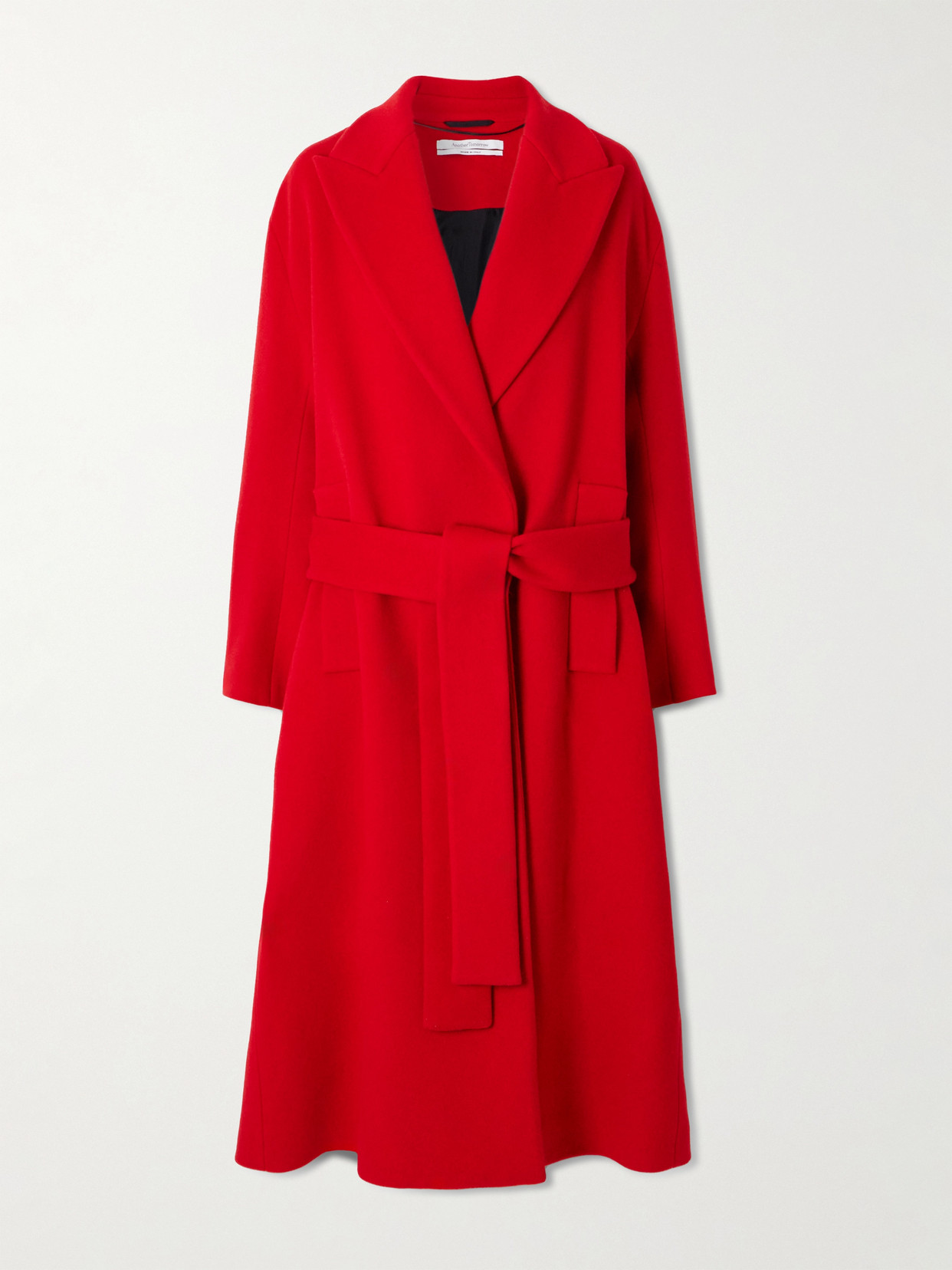Another Tomorrow Belted Recycled Cashmere Coat In Red