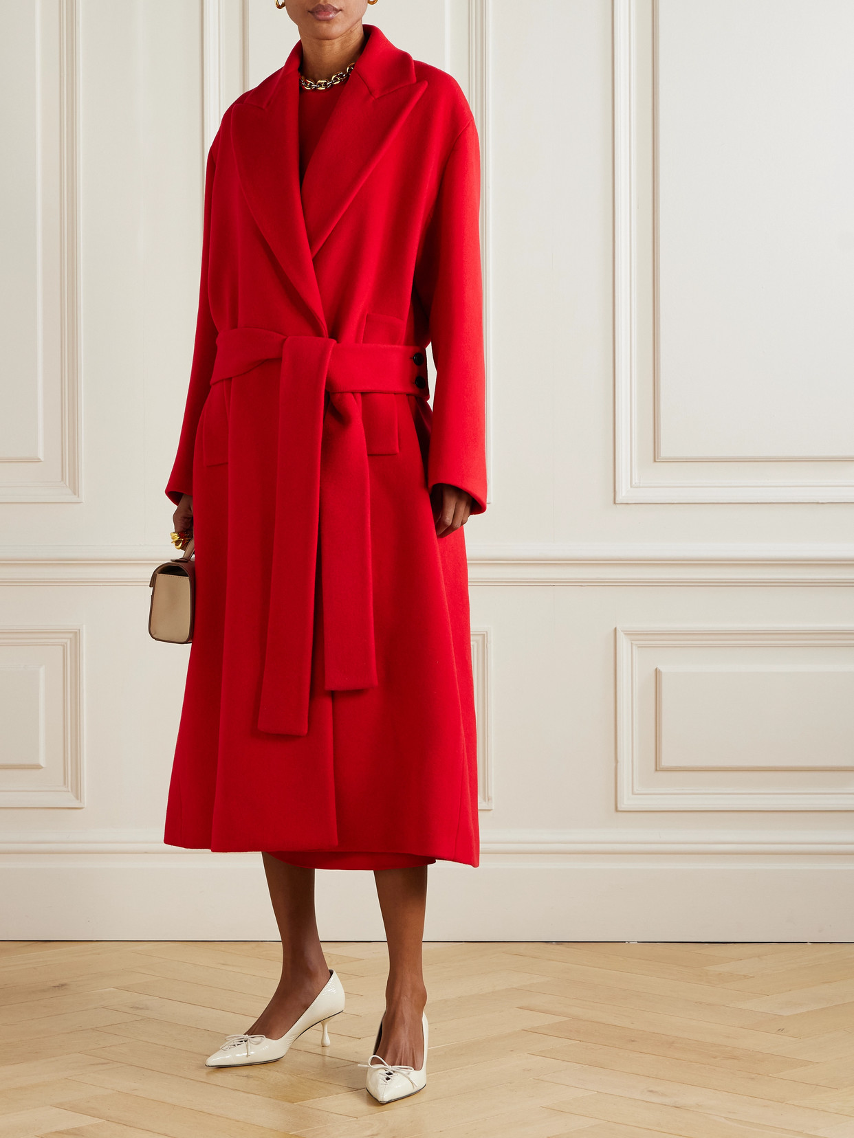 Another Tomorrow Belted Recycled Cashmere Coat In Red