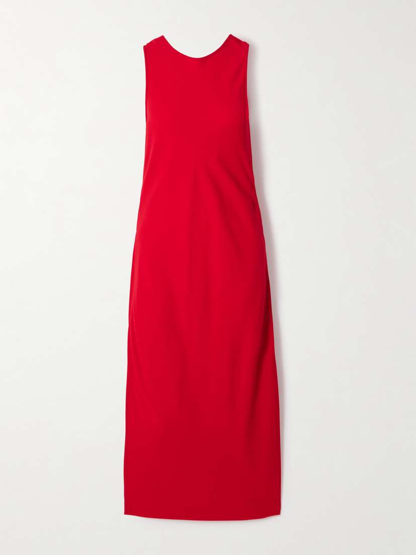 Another Tomorrow Open-back Draped Cotton-blend Crepe Midi Dress