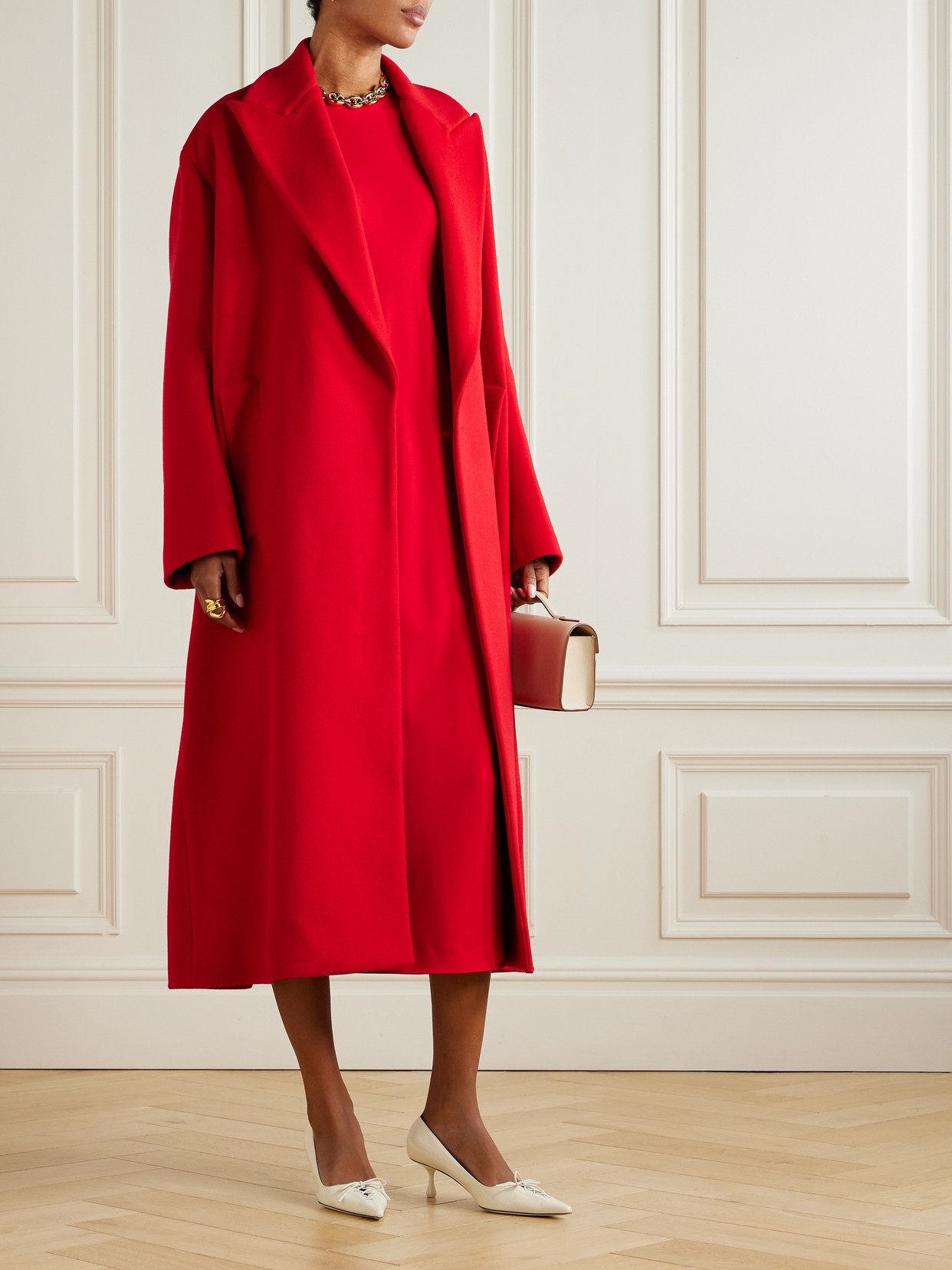 Another Tomorrow Open-back Draped Cotton-blend Crepe Midi Dress In Red