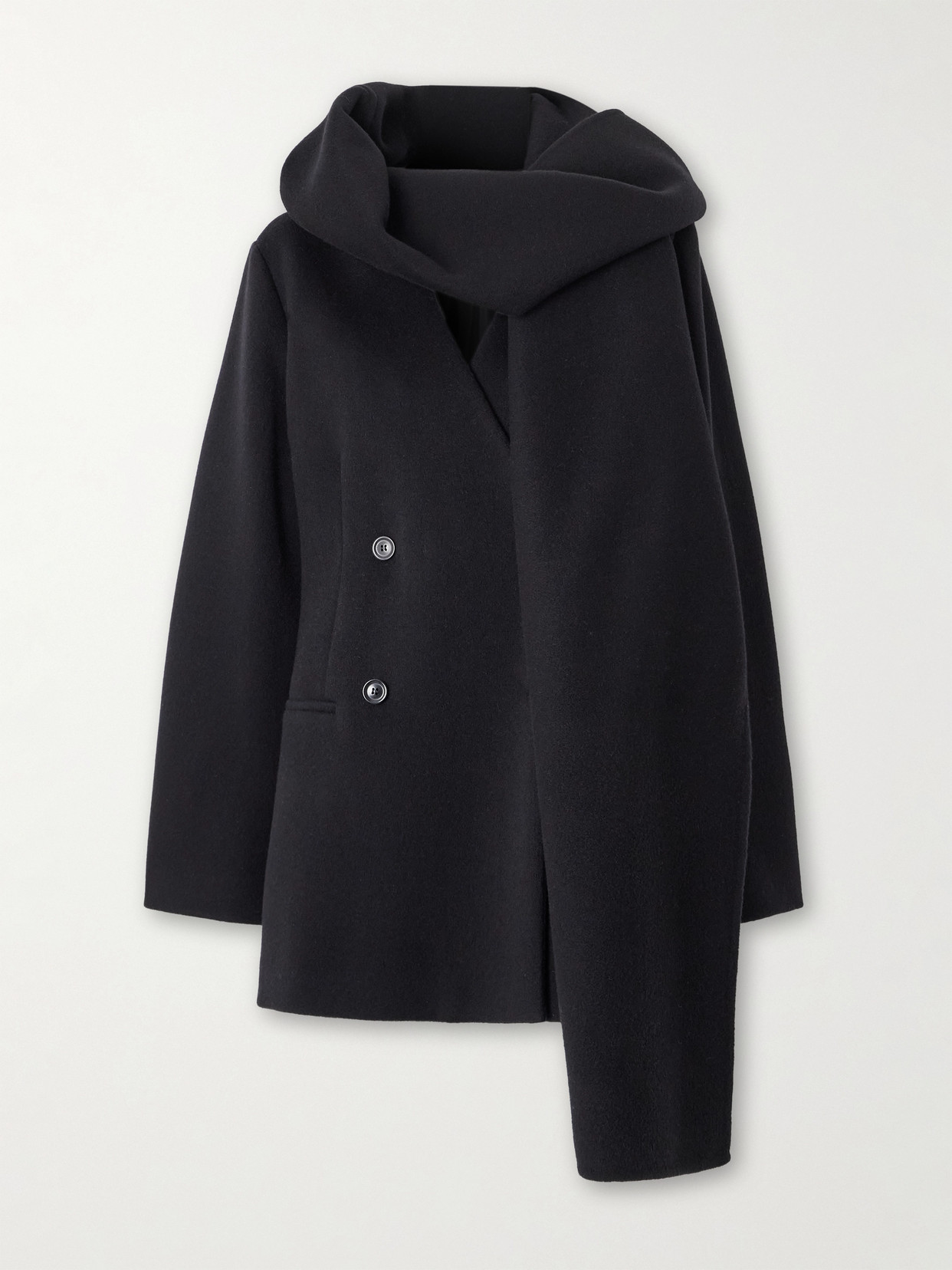 Another Tomorrow Scarf-detailed Recycled-cashmere Coat In Black