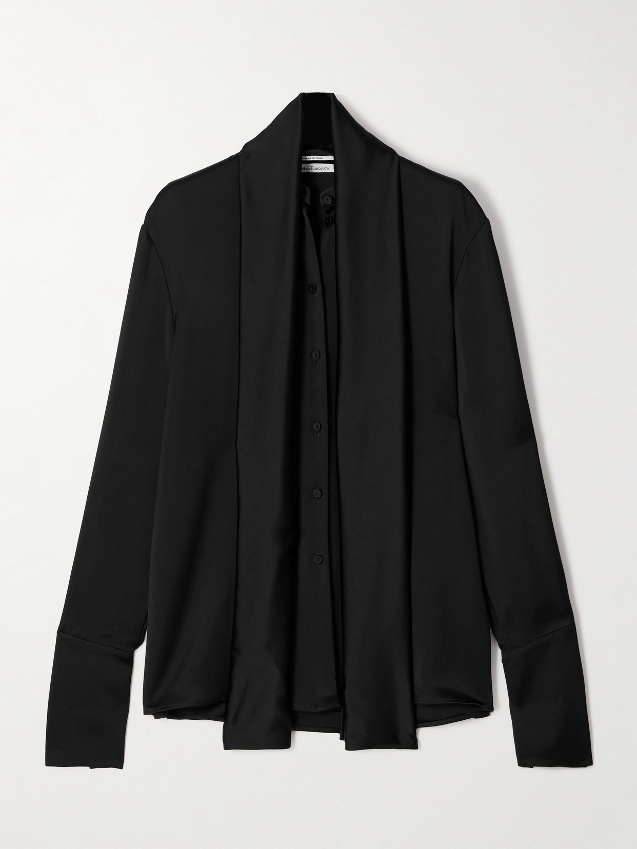 Another Tomorrow Scarf-effect Satin Blouse In Black