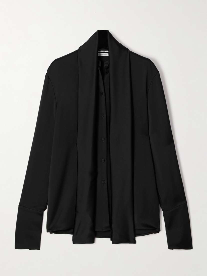 Another Tomorrow Scarf-effect Satin Blouse