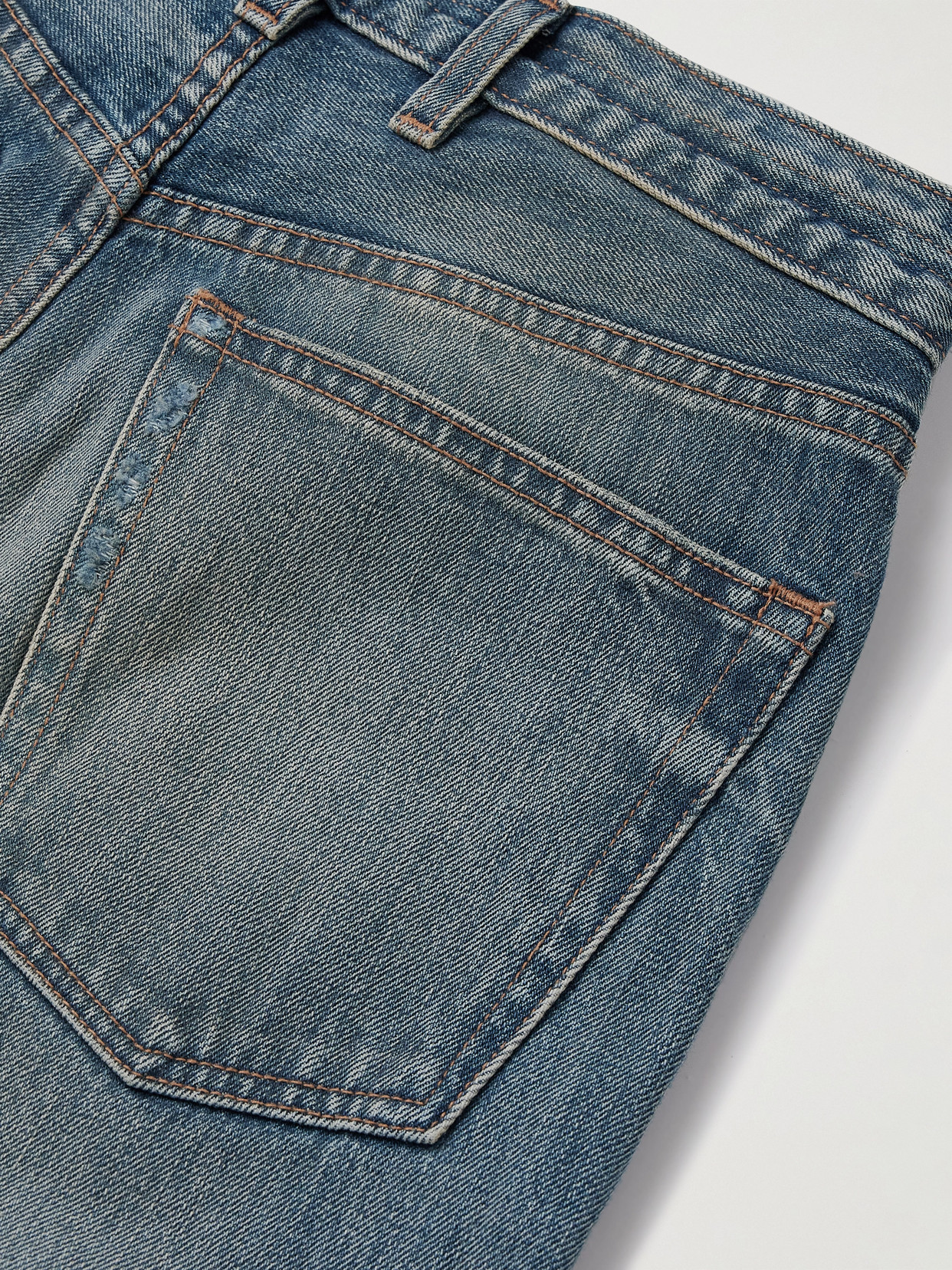 Rùadh The Agnes Distressed Mid-rise Straight-leg Jeans In Blue
