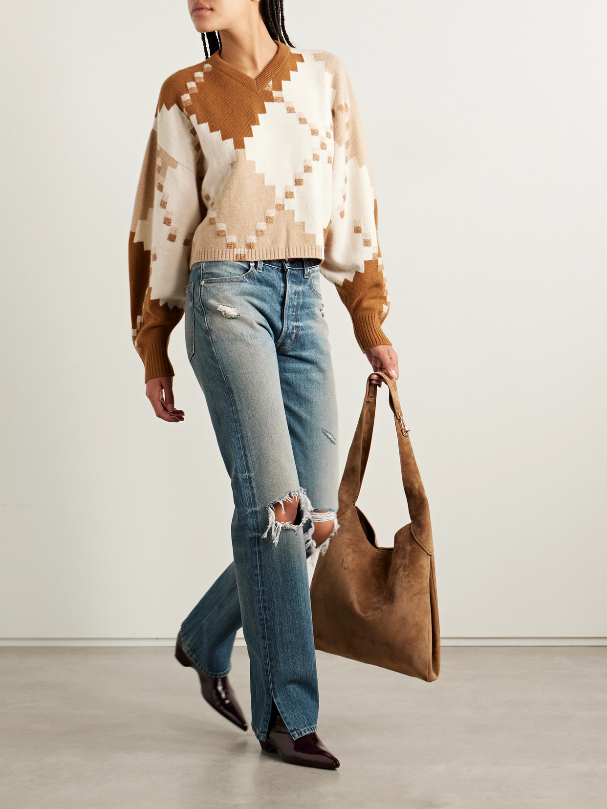 Rùadh The Agnes Distressed Mid-rise Straight-leg Jeans In Blue