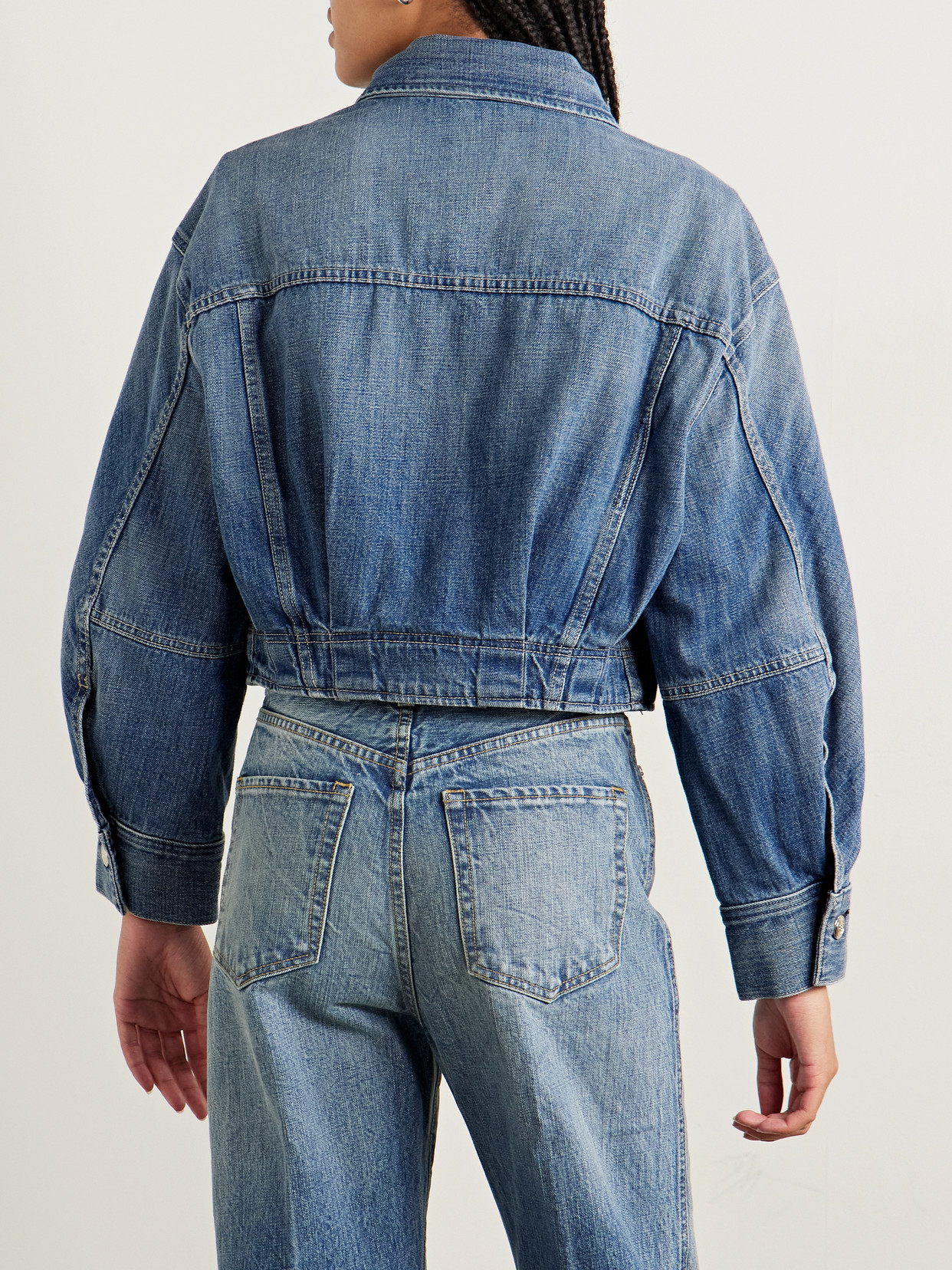 Rùadh The Mhor Cropped Denim Jacket In Blue