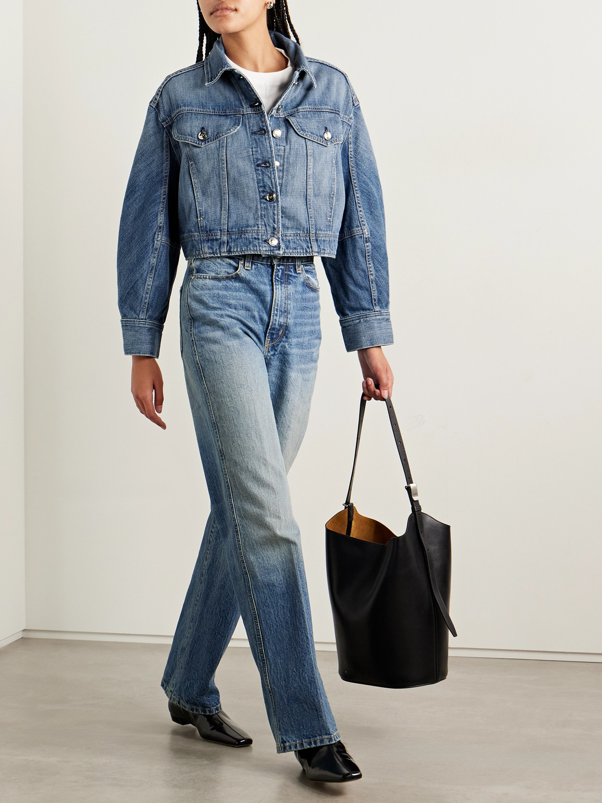 Rùadh The Mhor Cropped Denim Jacket In Blue
