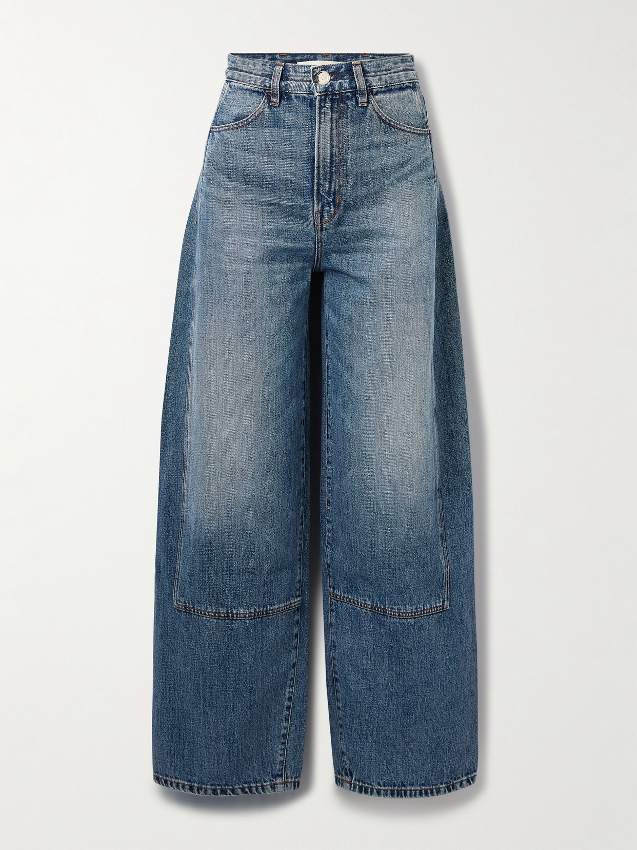 Rùadh The Rhone Paneled High-rise Barrel-leg Jeans In Blue