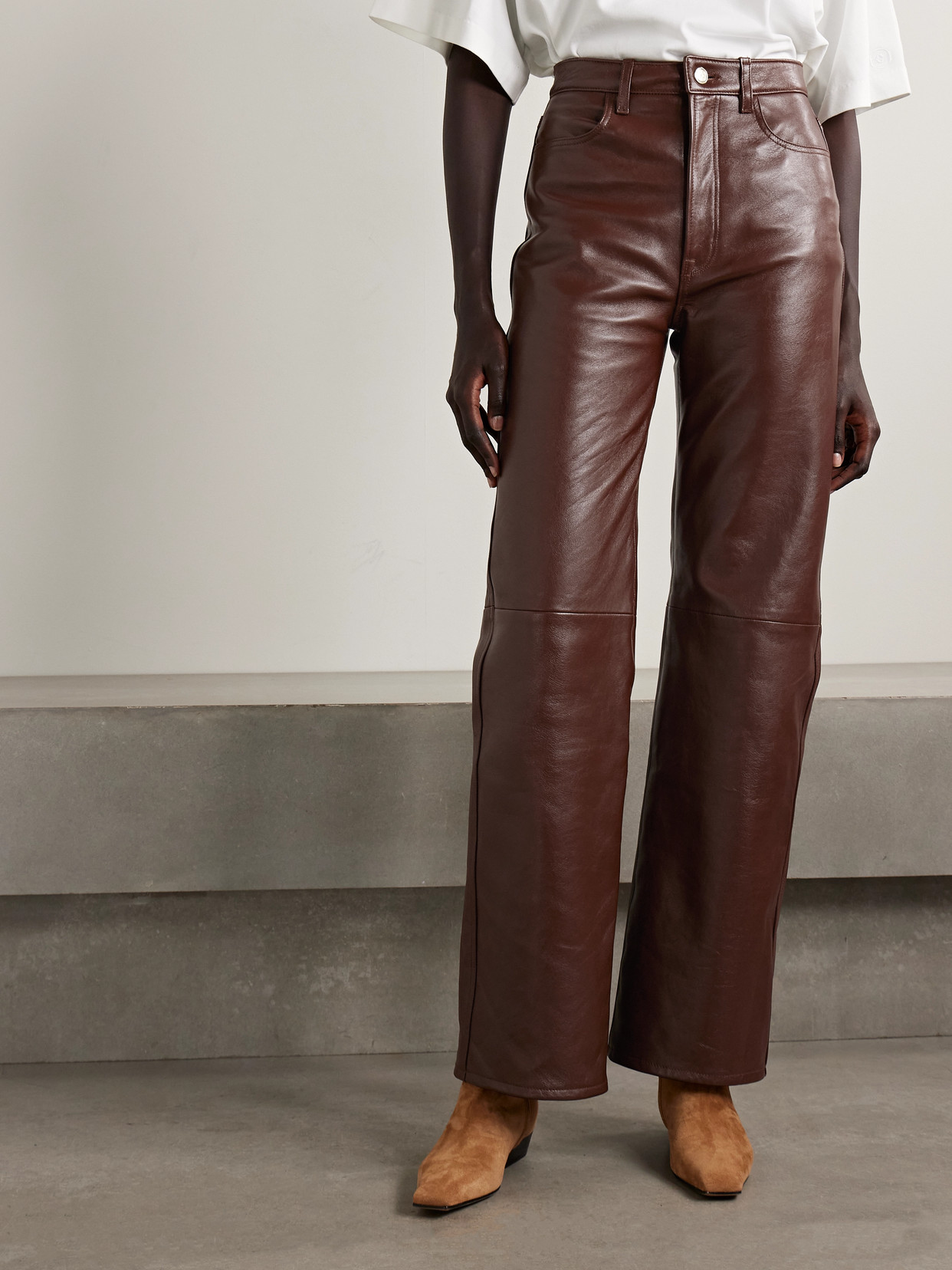 Rùadh The Quinn Leather Straight-leg Pants In Brown