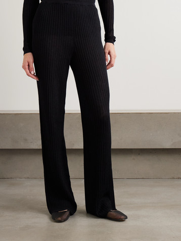 Skims Ribbed-knit wide-leg pants - Onyx