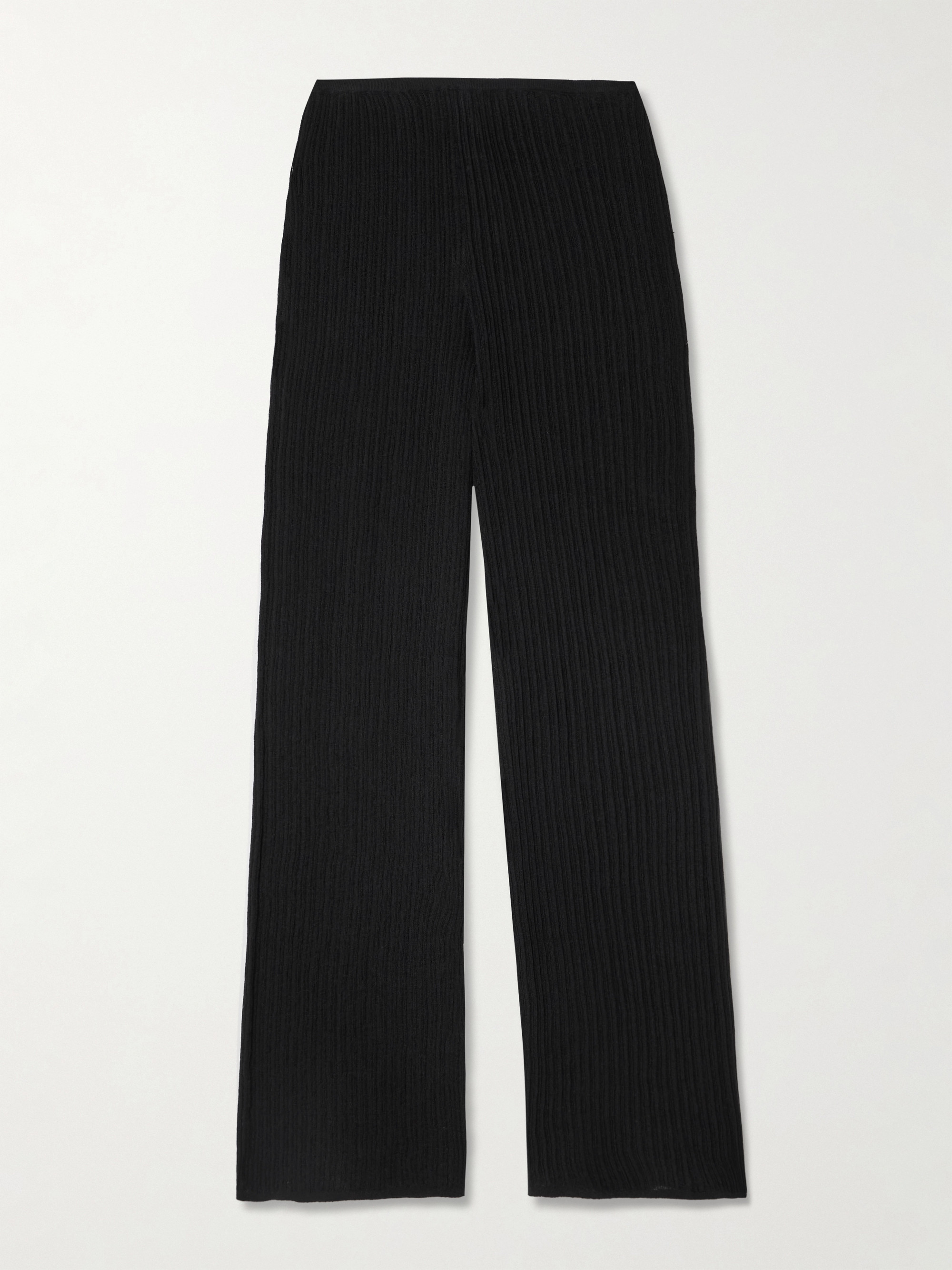 Skims Sheer ribbed-knit wide-leg pants - Onyx