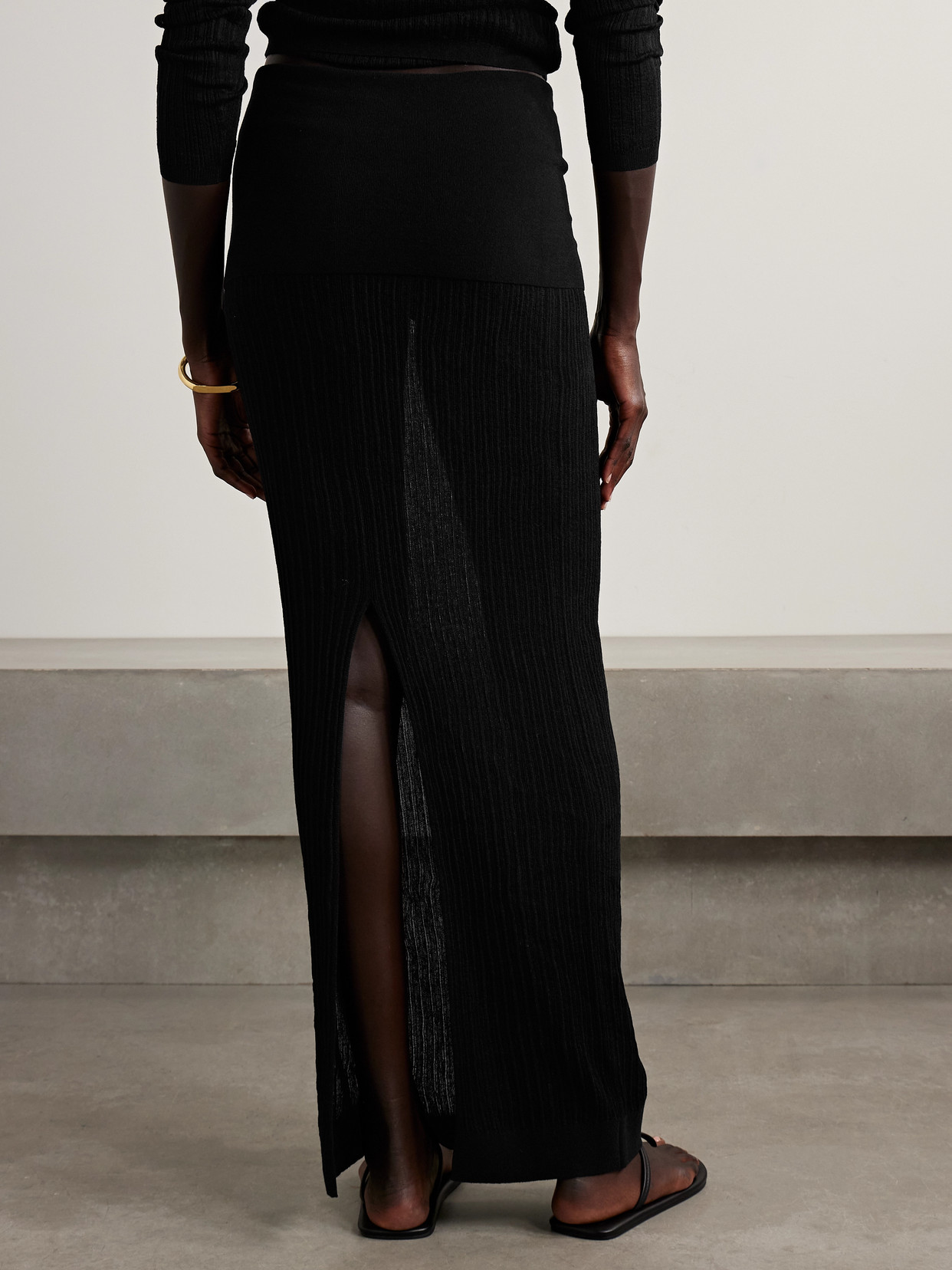 Sheer Knit Foldover Long Skirt