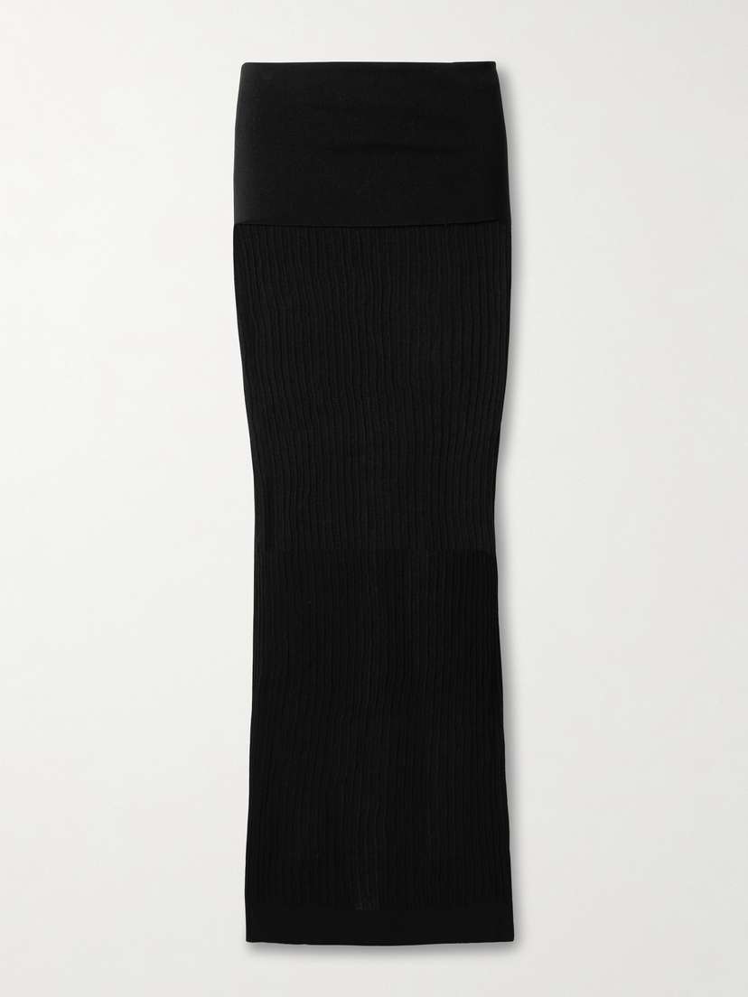Skims Sheer Knit Foldover Long Skirt - Onyx
