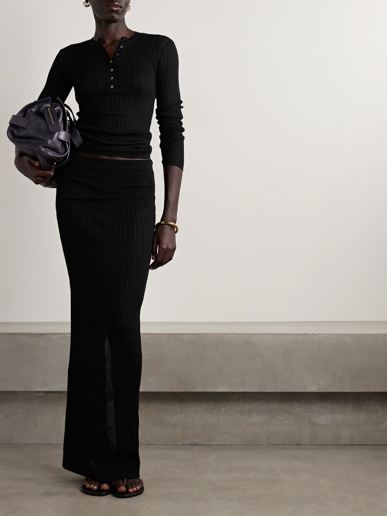 Sheer Knit Foldover Long Skirt