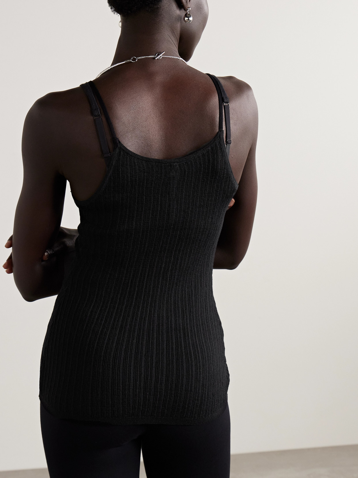 Skims Sheer Knit Plunge Tank In Black