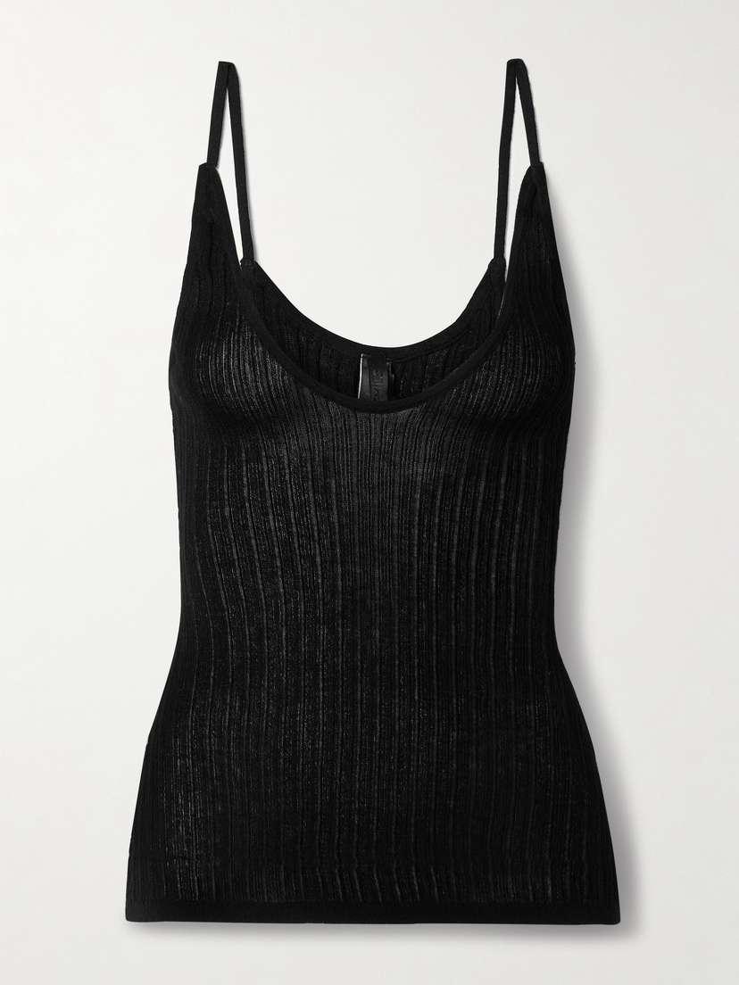Skims Sheer Knit Plunge Tank - Onyx