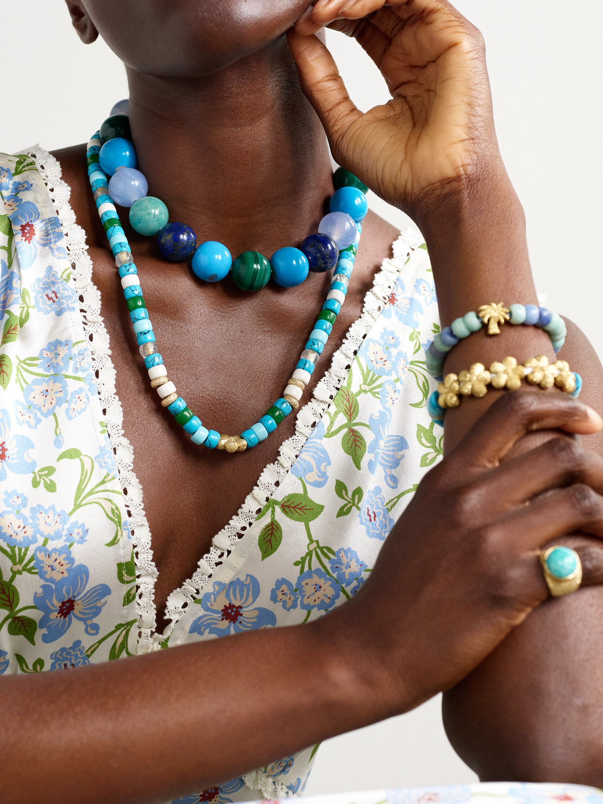 Carolina Bucci East Village 18-karat Gold, Multi-stone And Lurex Necklace In Blue