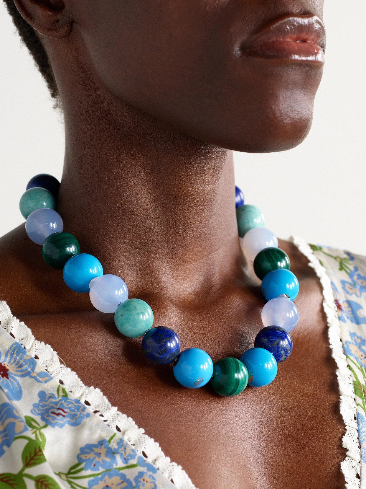 Carolina Bucci East Village 18-karat Gold, Multi-stone And Lurex Necklace In Blue