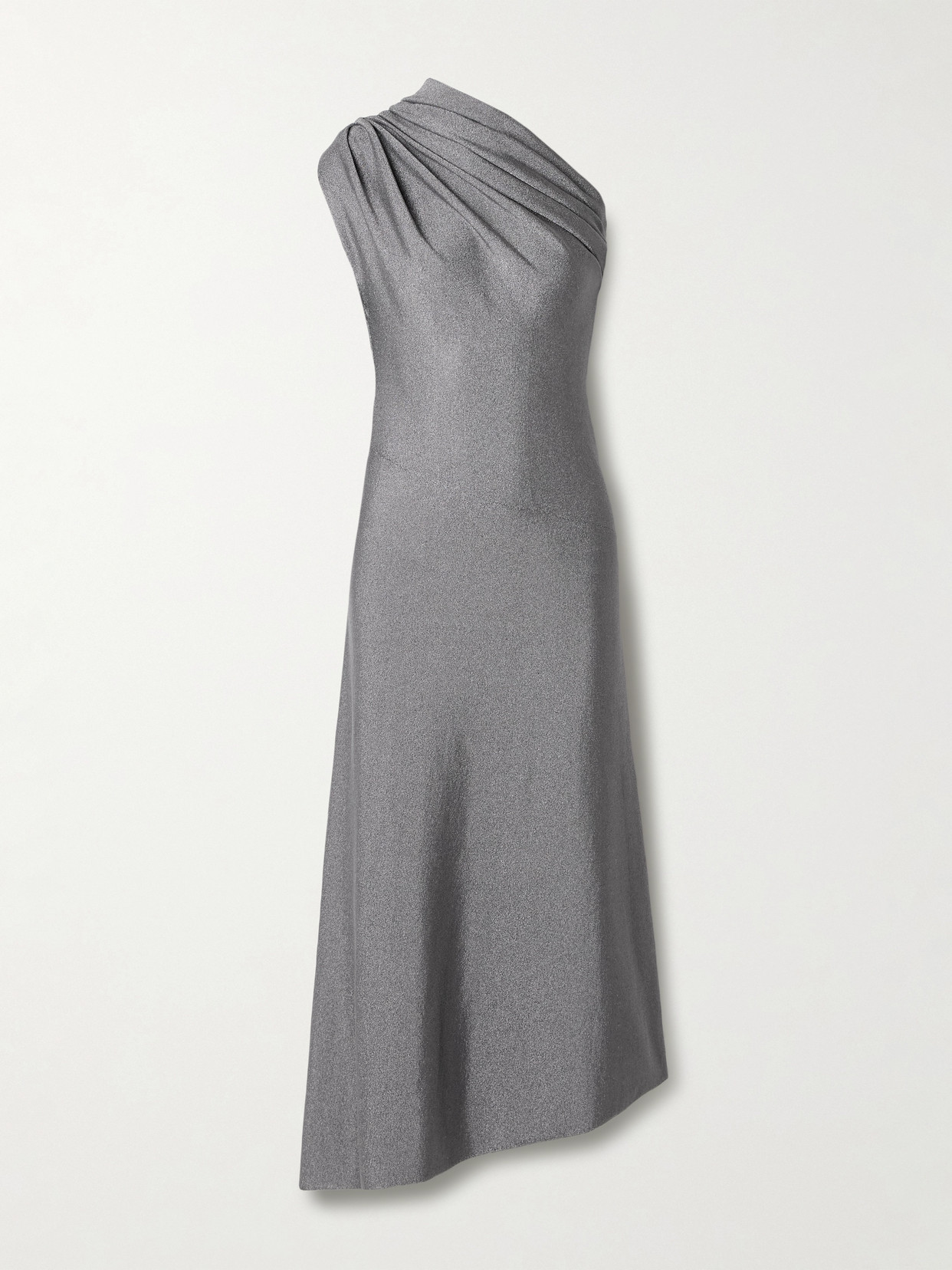 Khaite Coast Asymmetric One-shoulder Draped Lurex Dress In Gray