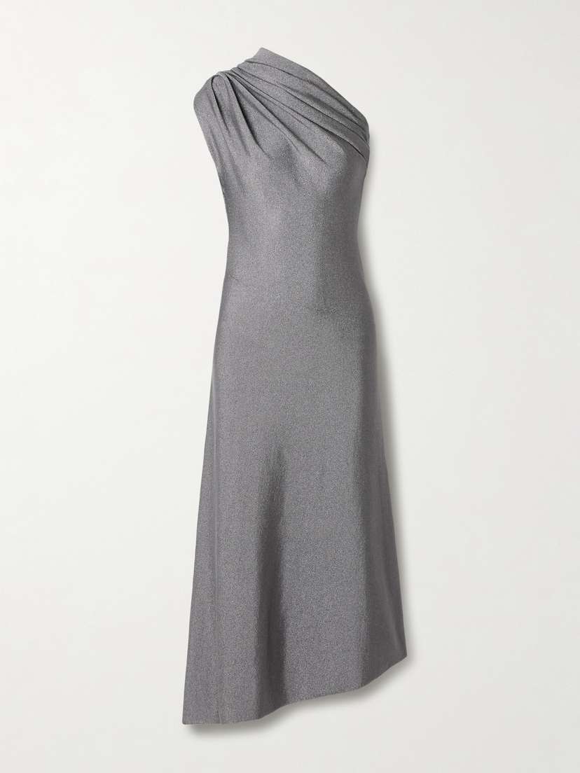 Khaite Coast Asymmetric One-shoulder Draped Lurex Dress