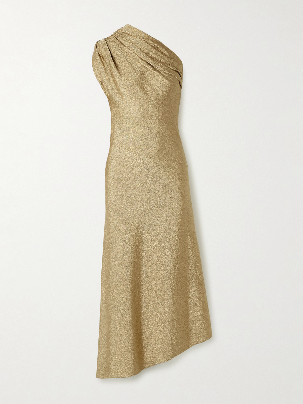 Khaite Coast Asymmetric One-shoulder Draped Lurex Dress In Brown