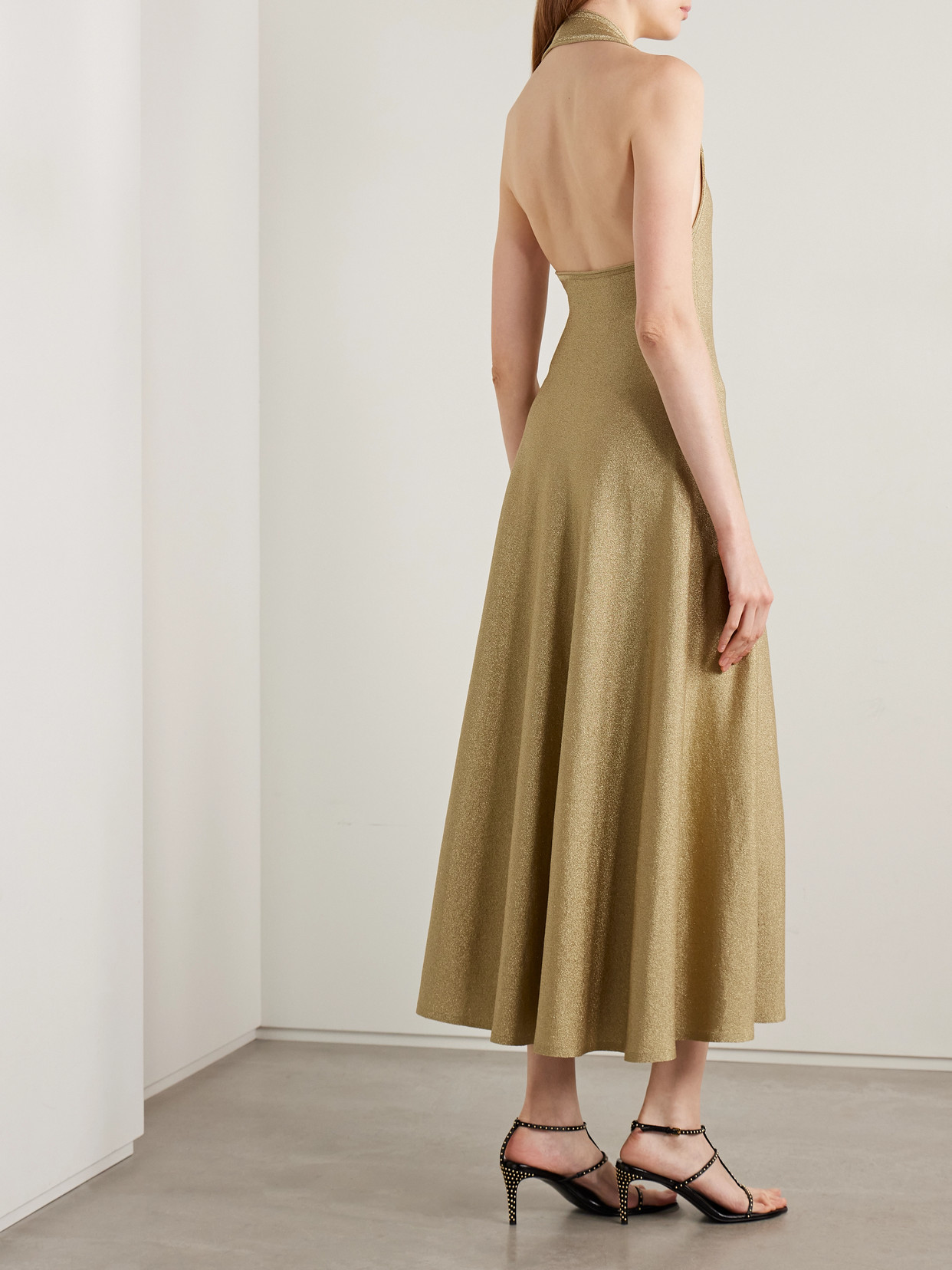 Khaite Melina Lurex Halterneck Midi Dress In Green
