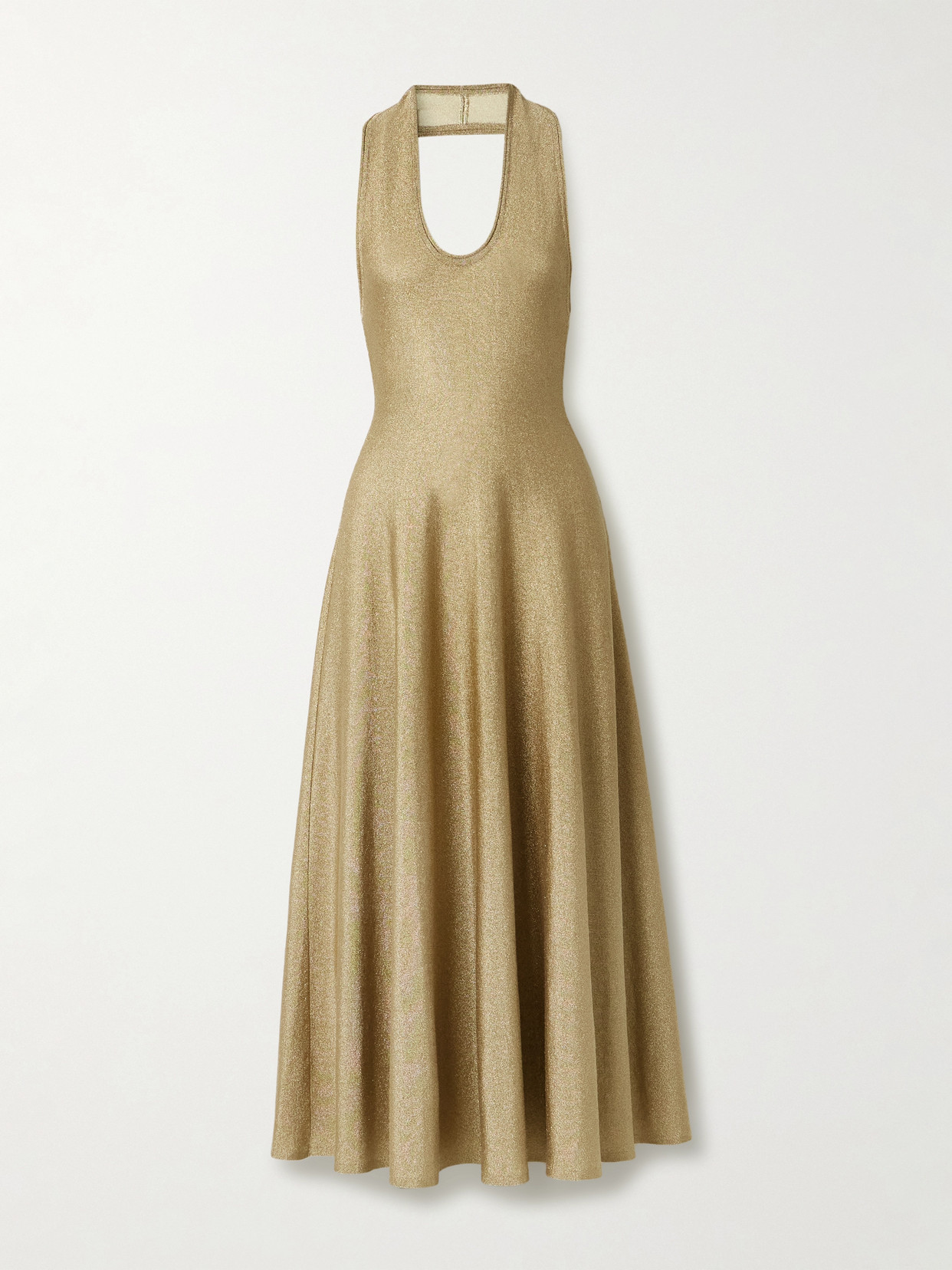 Khaite Melina Lurex Halterneck Midi Dress In Green