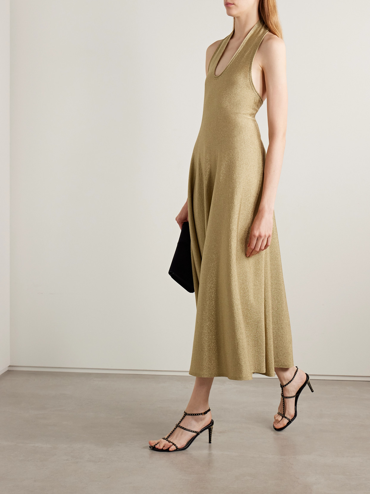 Khaite Melina Lurex Halterneck Midi Dress In Green