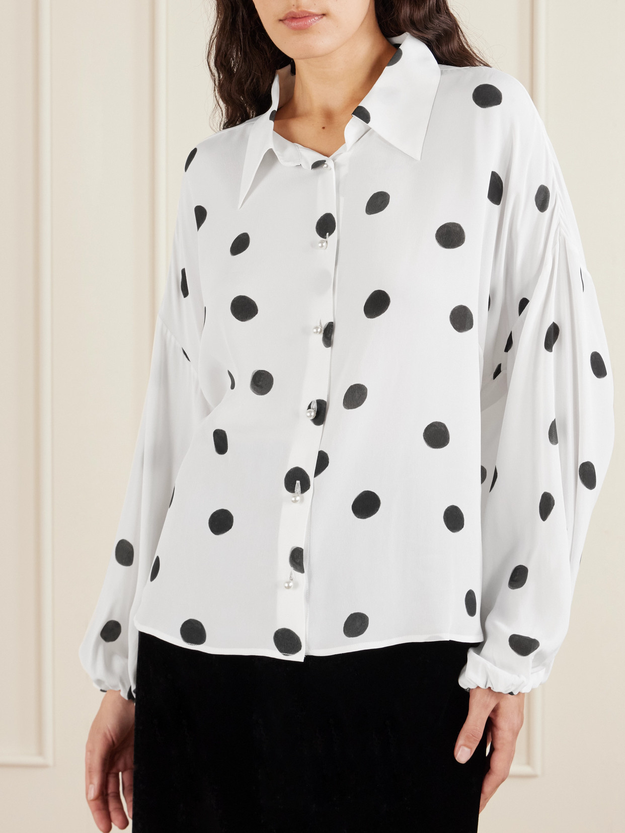 Bernadette Maxine Polka-dot Crepe De Chine Shirt In White