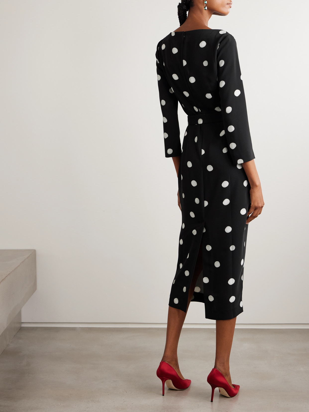 Bernadette Luce Polka-dot Crepe De Chine Midi Dress In Black