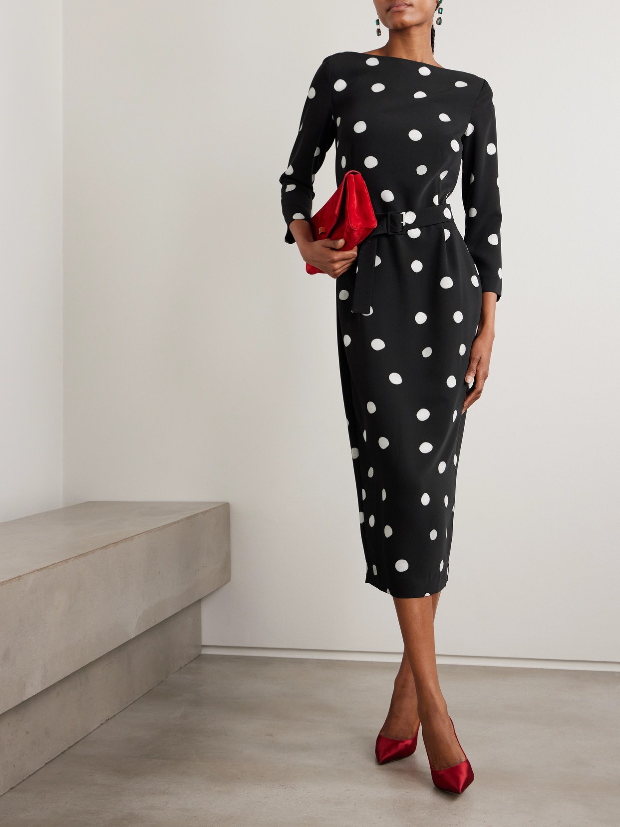 Bernadette Luce Polka-dot Crepe De Chine Midi Dress In Black