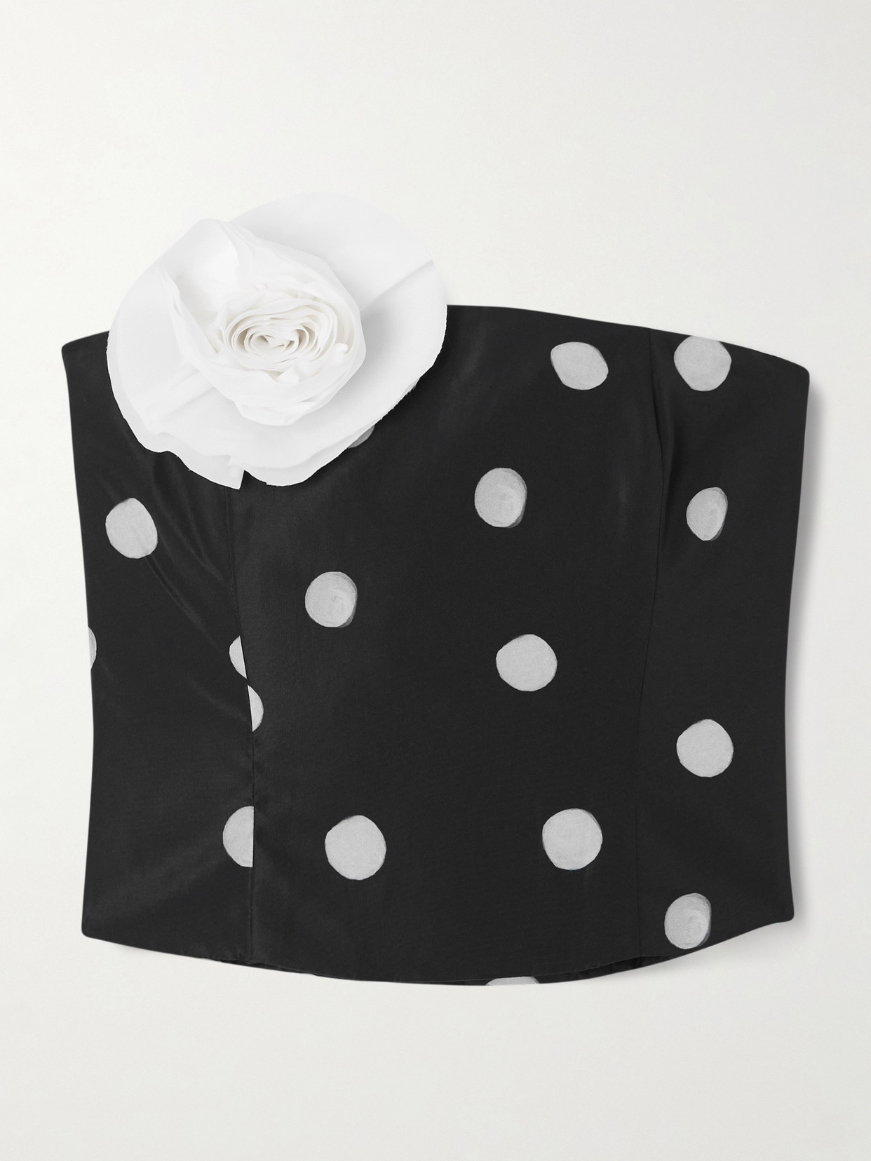 Bernadette Lena Cropped Appliquéd Polka-dot Taffeta Bustier Top In Black