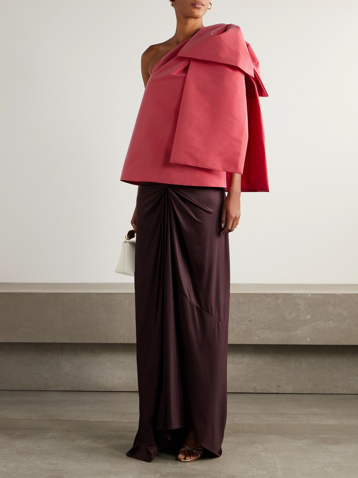 Bernadette Winnie One-shoulder Bow-detailed Taffeta Top In Pink