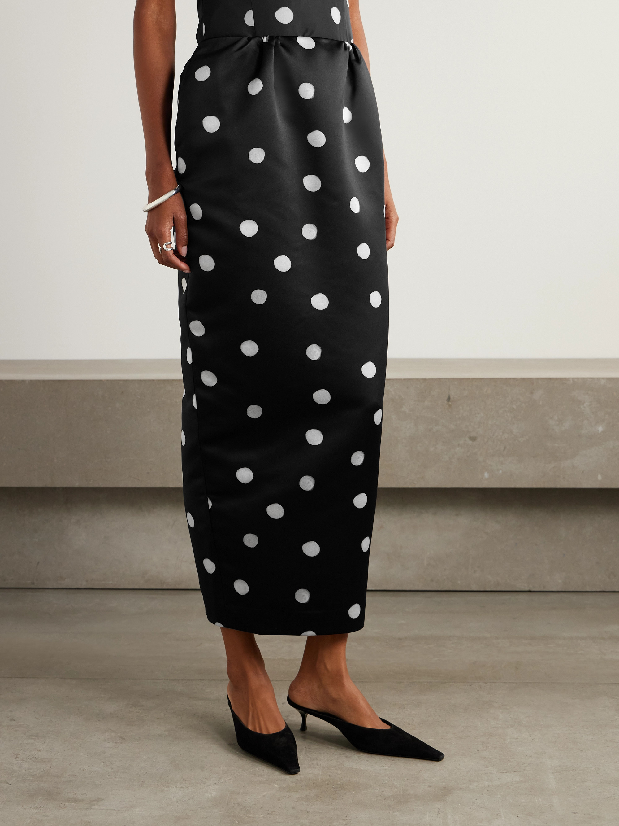 Bernadette - Damian polka-dot duchesse-satin maxi skirt | Plush