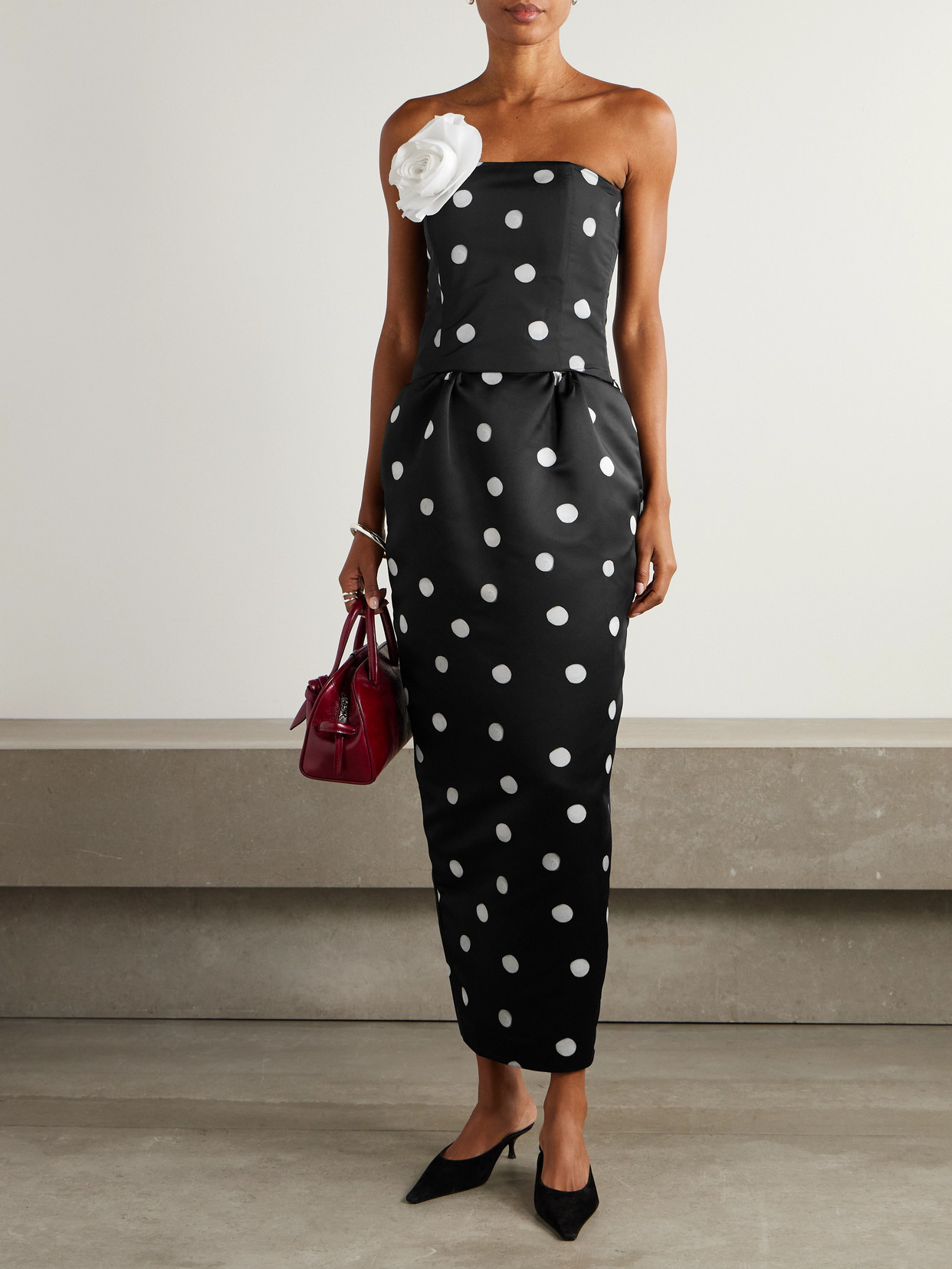 Damian Polka-Dot Duchesse-Satin Maxi