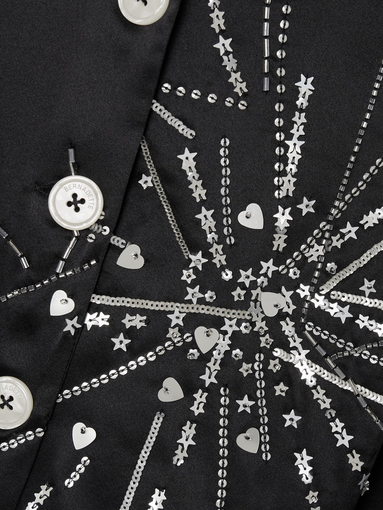 Bernadette Louis Sequin-embellished Silk-blend Satin Pajama Shirt In Black