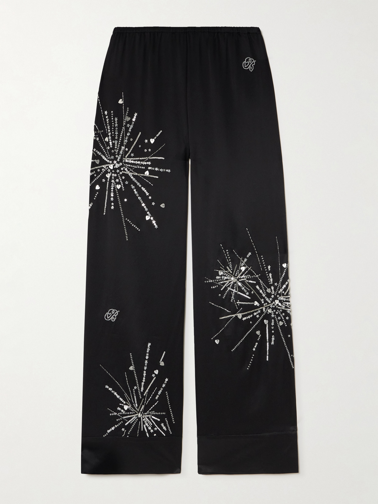 Bernadette Louis Sequin-embellished Silk-blend Satin Pajama Pants In Black