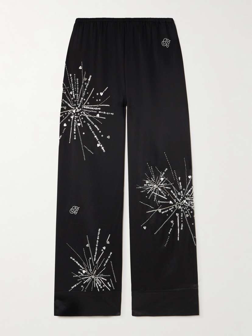 BERNADETTE Louis Sequin-embellished Silk-blend Satin Pajama Pants