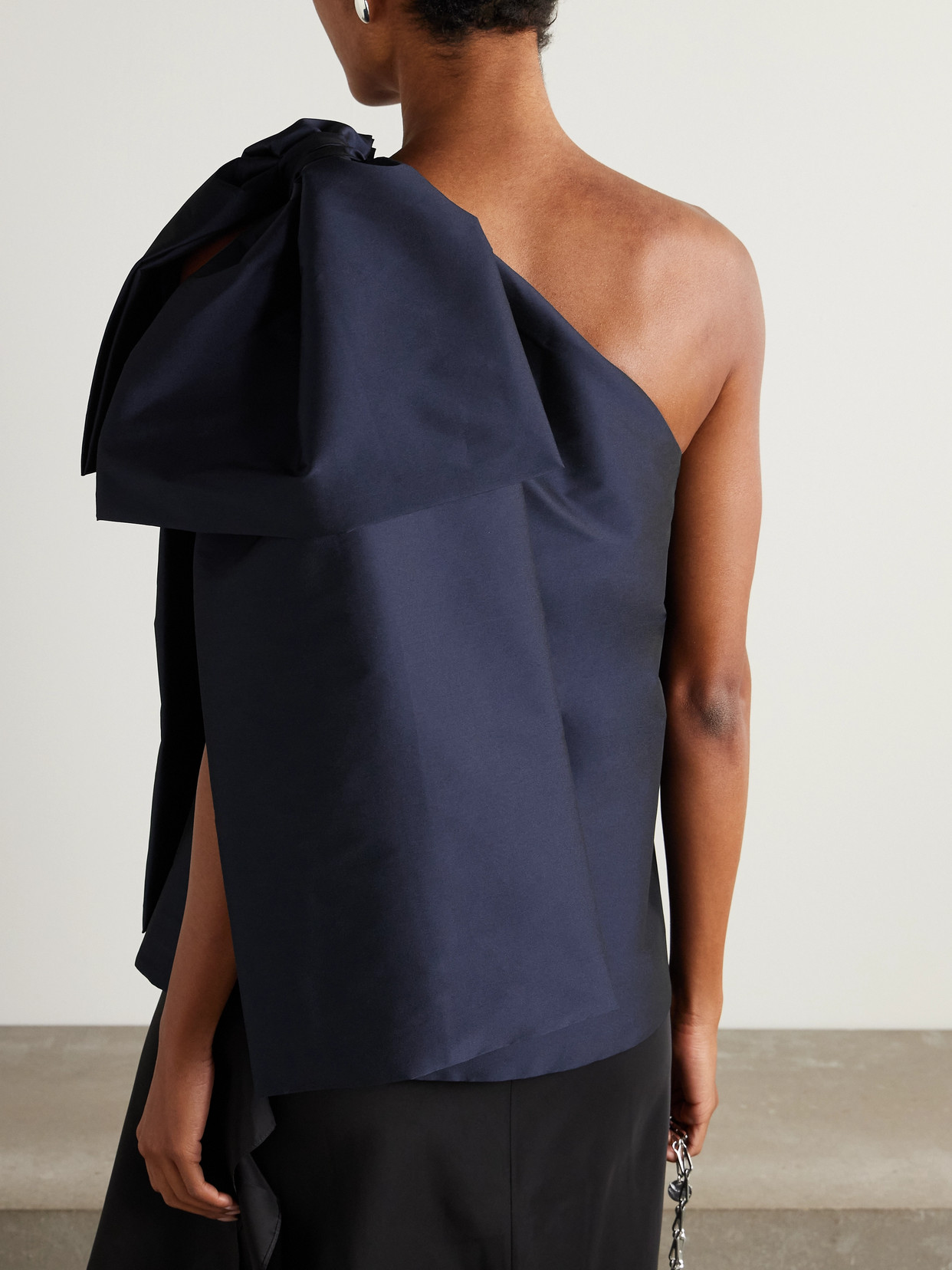 Bernadette Winnie One-shoulder Bow-detailed Taffeta Top In Blue